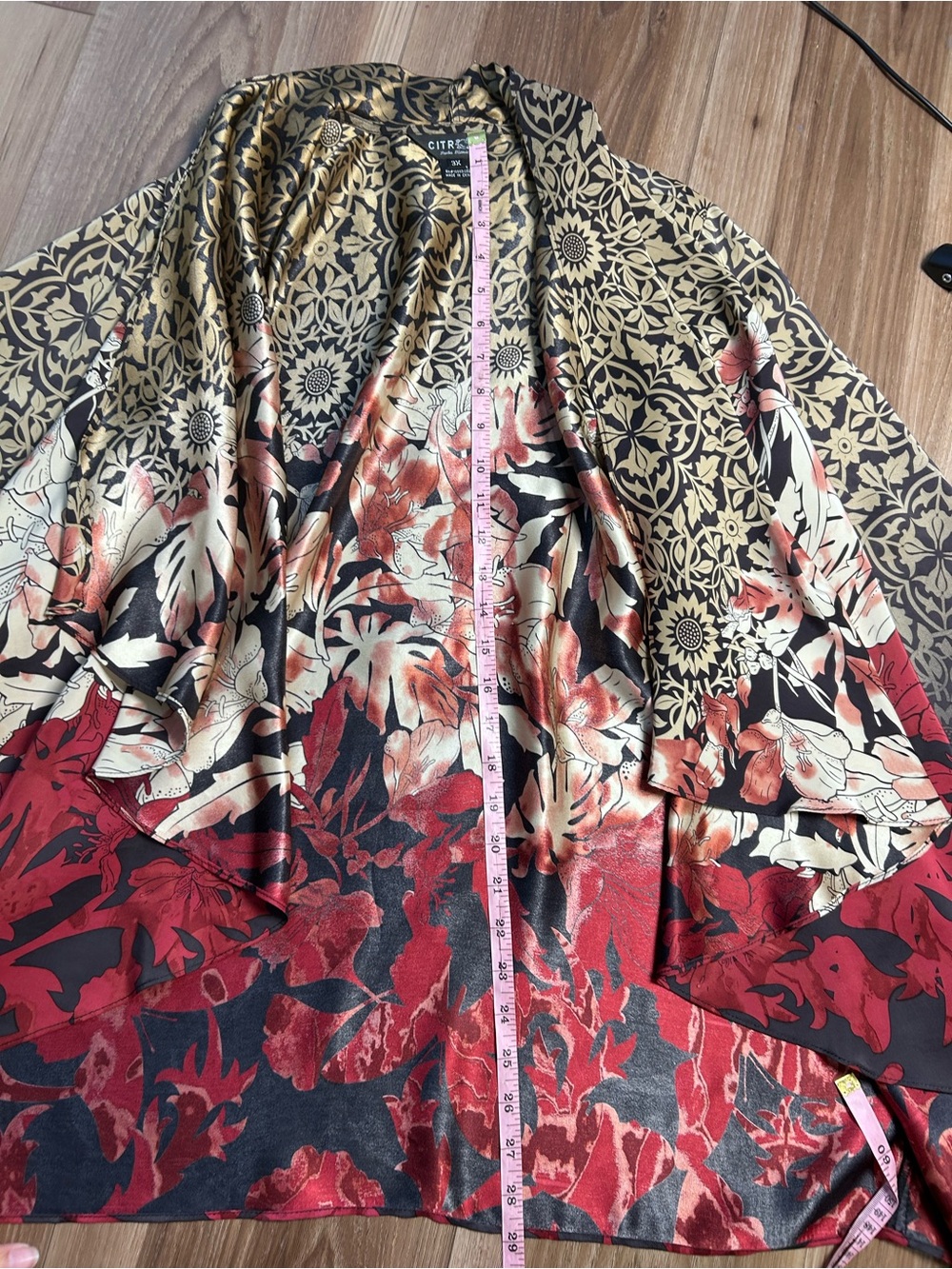 Citron Santa Monica silk blend kimono Asian art to wear draped open front 3X - Picture 7 of 8
